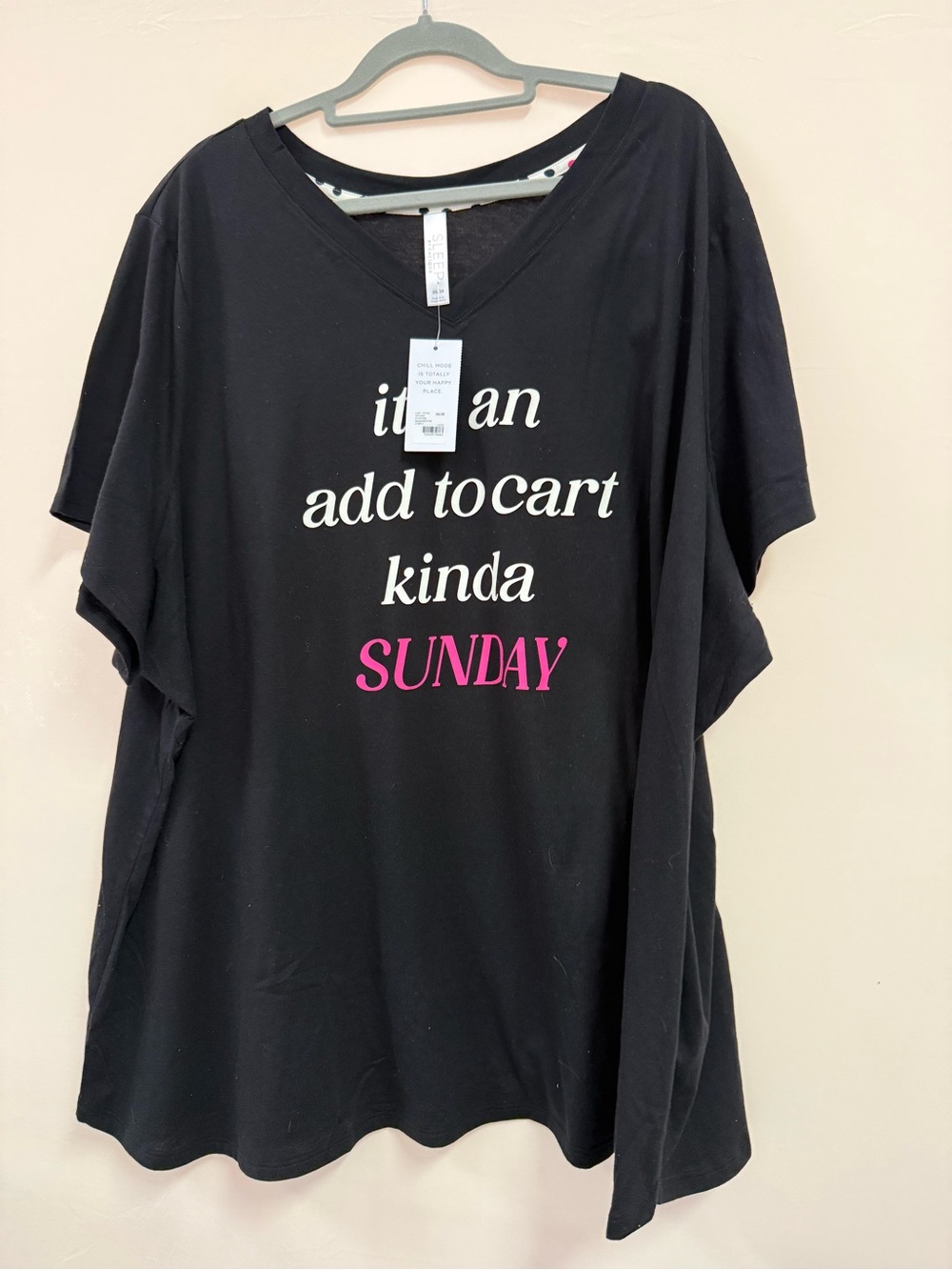 Fun Brand New Lane Bryant Black Graphic 'Add to Cart Sunday' PJ Top. Size 26/28